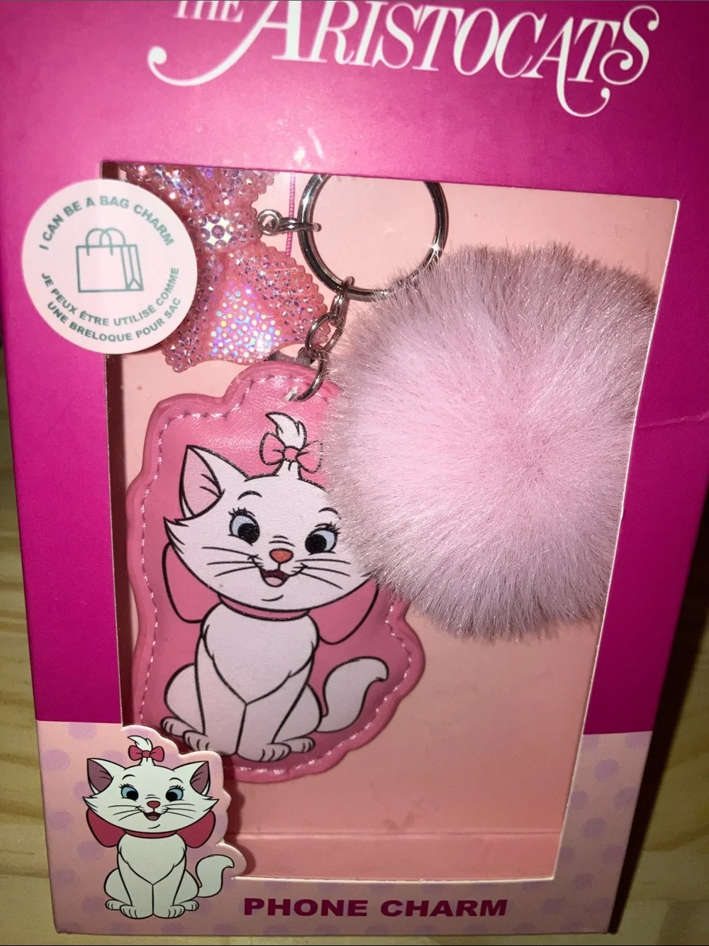 Disney The Aristocrats Marie Pink Pom Pom Phone Charm Keyring New